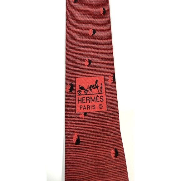 Hermes Mens Necktie 100% Silk Red Abstract Geometric Designer Tie Made In France - Picture 6 of 9